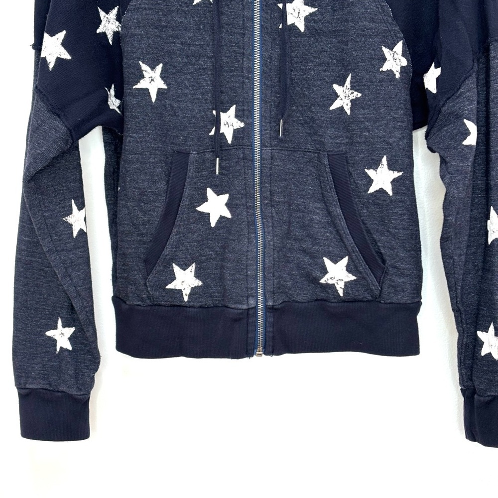 Splendid Star Print Zip Up Hoodie Hooded Sweatshirt Size Small Navy Blue White - Picture 7 of 13